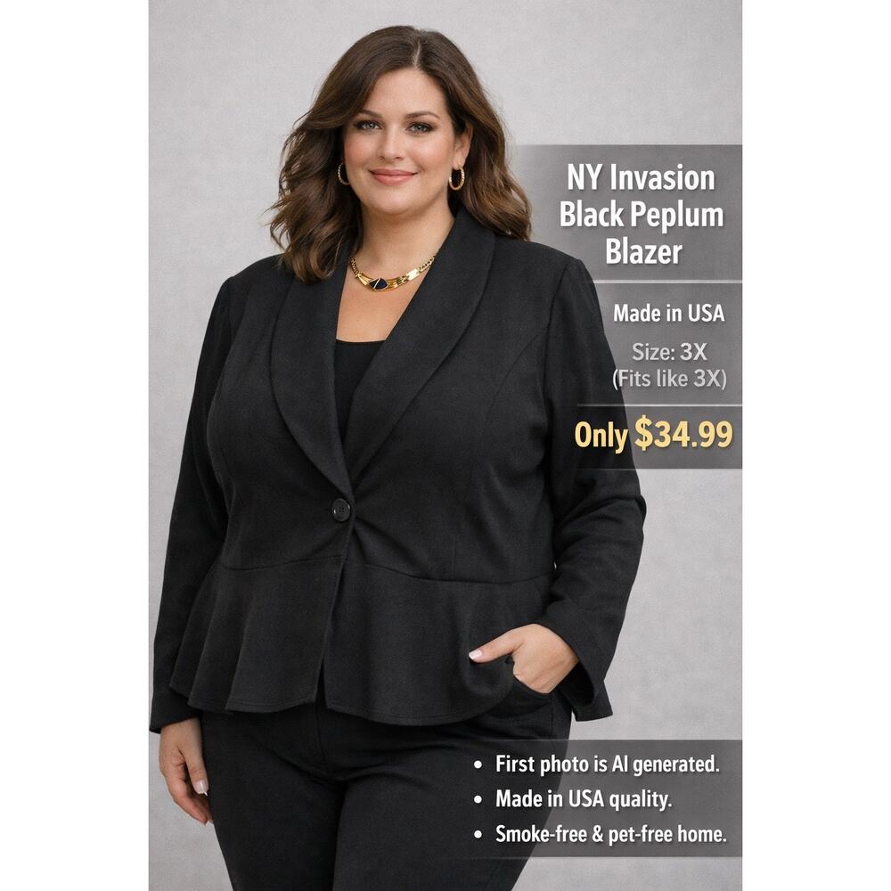 NY Invasion Black Soft Lightweight Blazer Jacket Women Size 3X